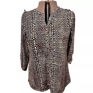 Cathy. Size Large. Semi Sheer. Tunic. Black Purple. 3/4 Sleeve Jersey. B89